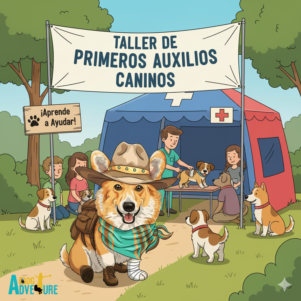 senderismo con perros Alcalá de Henares realizando taller de primeros auxilios.